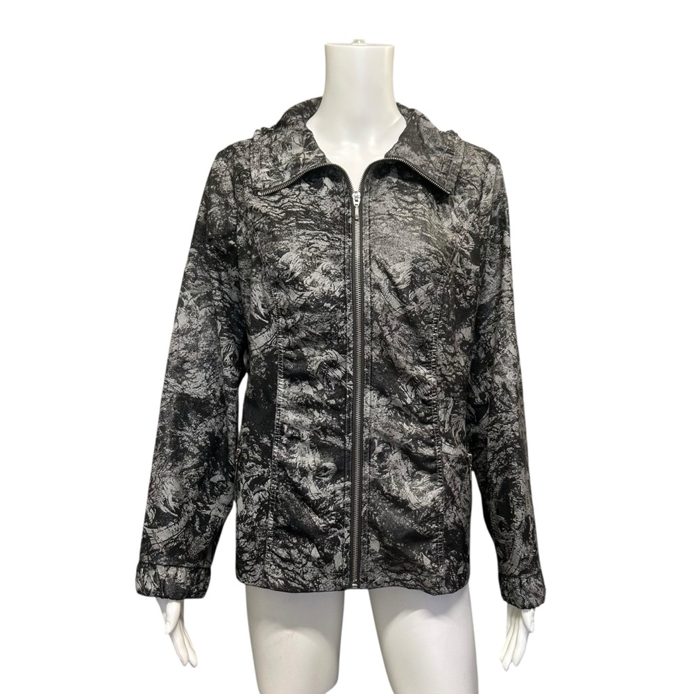 Zenergy by  Chico's Black Silver Abstract Windbreaker Neema Jacket Size S